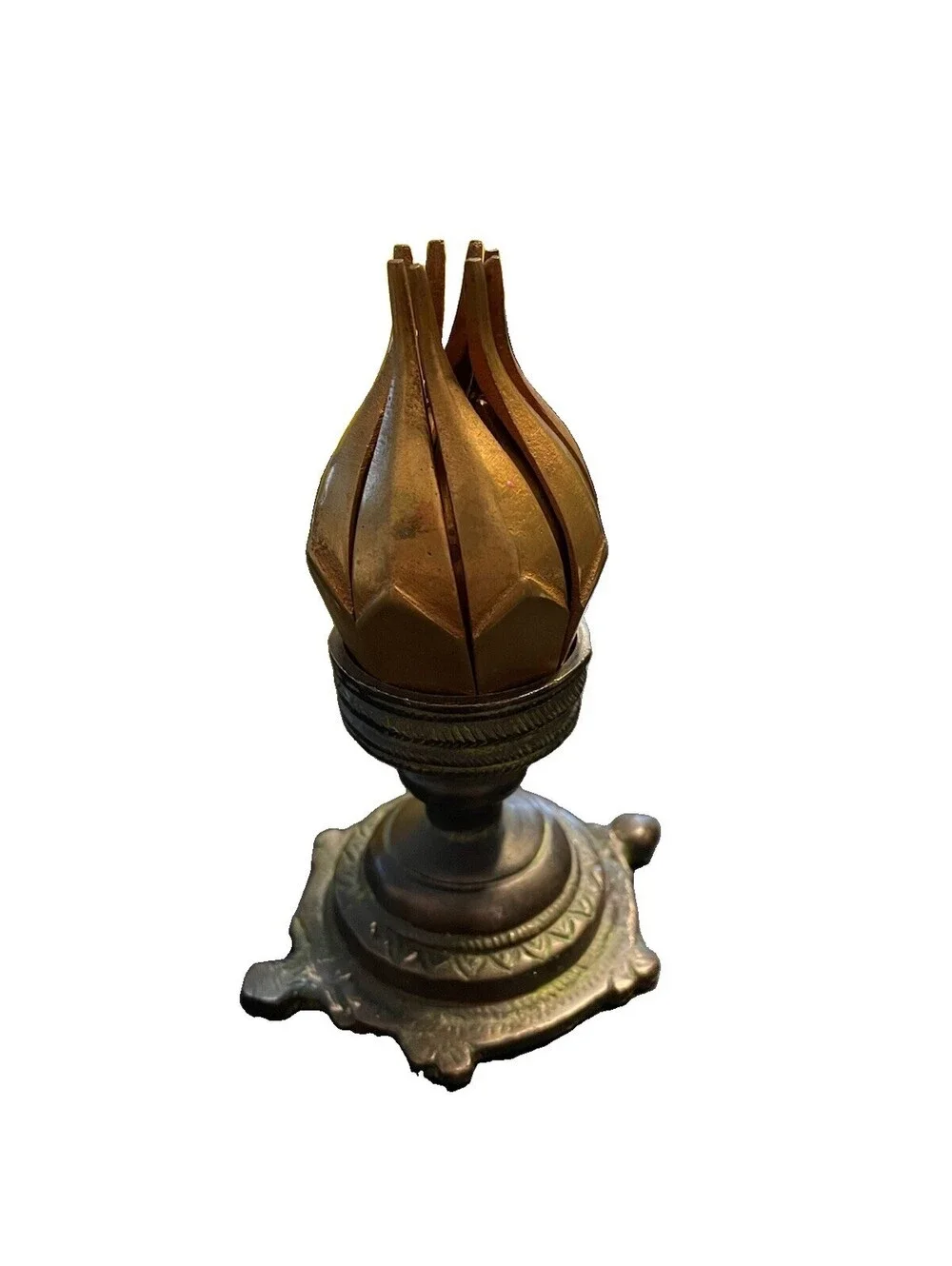 Bronze Candle Holder Opens As Lotus Flower Tortoise Base Heavy Adjustable Patina
